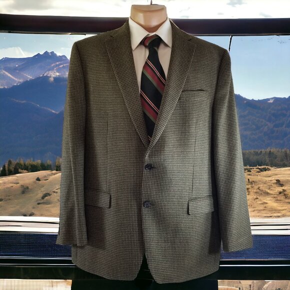 Ralph Lauren Men's 44R Brown Check 100% Wool Blazer Sport Coat & Tie 11024 - Picture 3 of 10